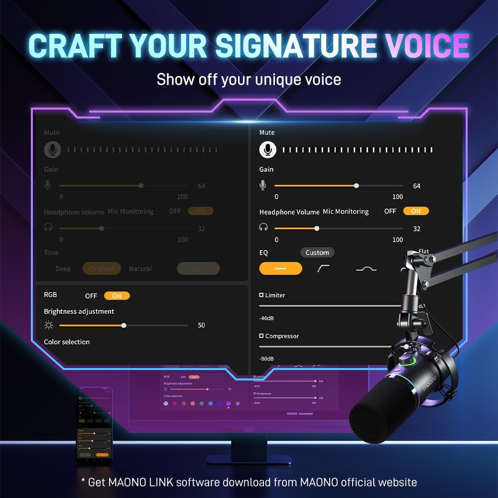 Maonocaster PD200X USB/XLR Dynamic Gaming RGB Microphone - Black Maonocaster PD200X USB/XLR Dynamic Gaming RGB Microphone - Black